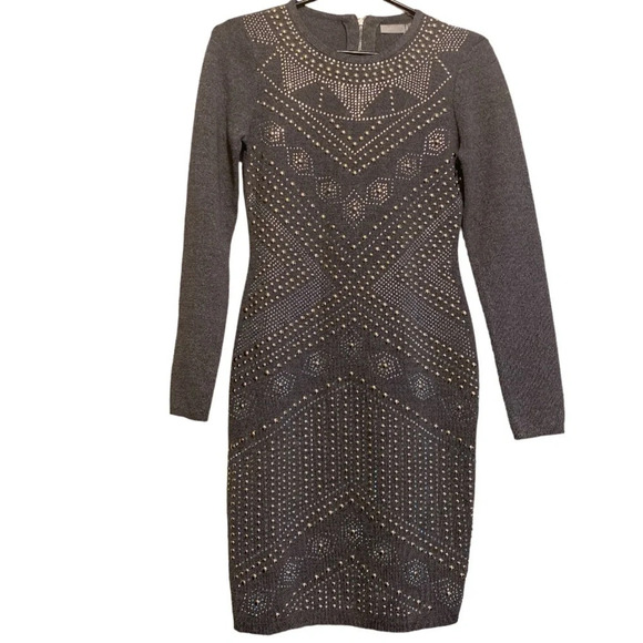 Allyson collection Grey sequins embellished long sleeve  body con dress - Picture 1 of 13